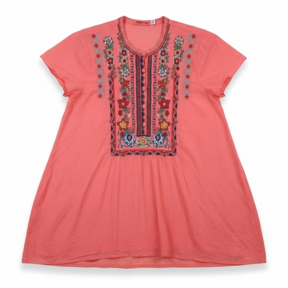 Johnny Was Tunic Top Womens Small Pink Liesse Embroidered Boho Floral Button Top